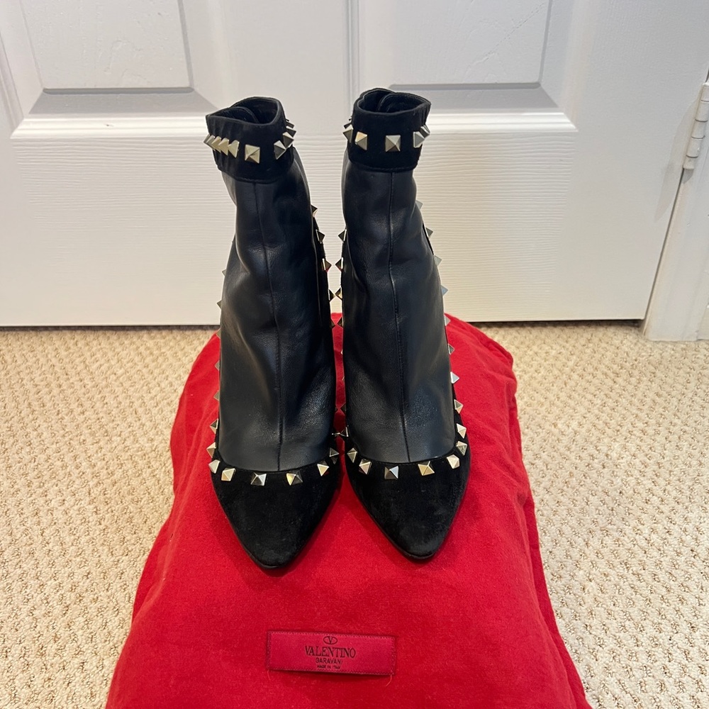 Valentino Black Ankle Boots with Gold Accents